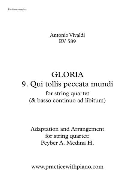 Free Sheet Music Vivaldi Rv 589 Gloria 9 Qui Tollis Peccata Mundi For String Quartet