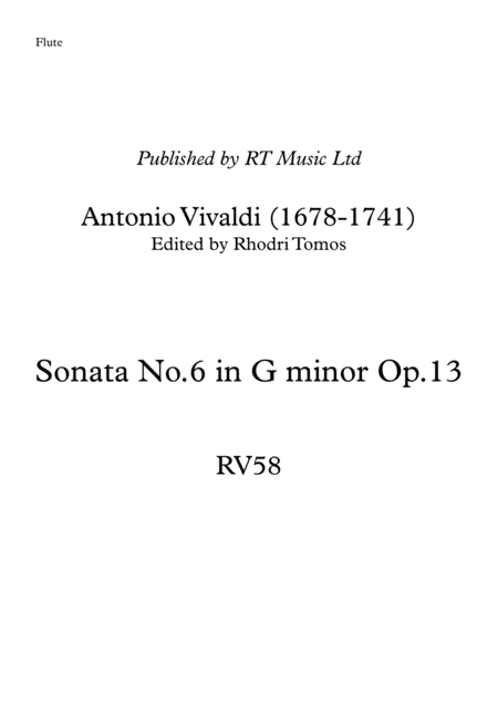 Free Sheet Music Vivaldi Rv58 Sonata In G Minor Solo Parts