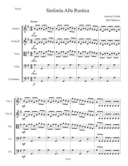 Vivaldi Sinfonia Alla Rusticana For String Orchestra Sheet Music