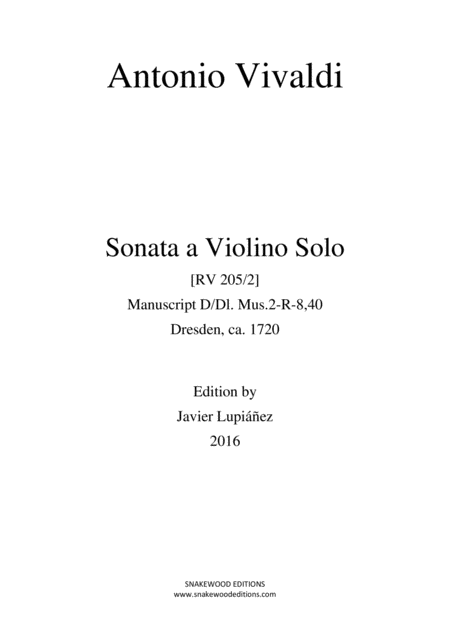 Vivaldi Sonata For Violin And Continuo In A Major Rv 205 2 Sheet Music