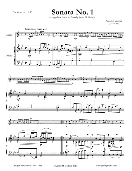 Free Sheet Music Vivaldi Sonata No 1 For Guitar Piano