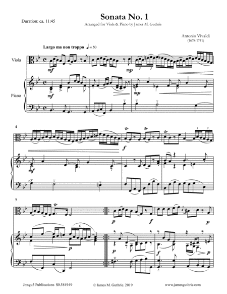 Free Sheet Music Vivaldi Sonata No 1 For Viola Piano