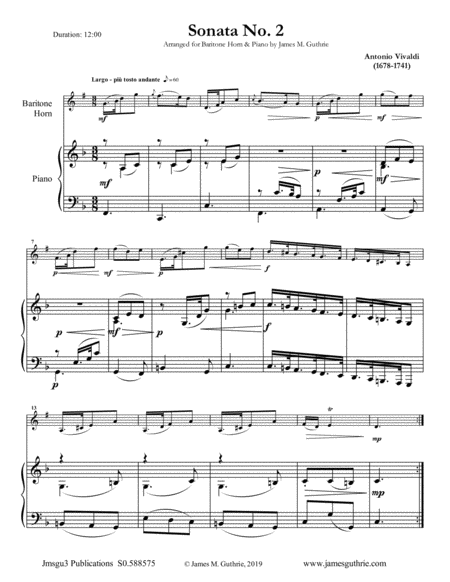 Vivaldi Sonata No 2 For Baritone Horn Piano Sheet Music