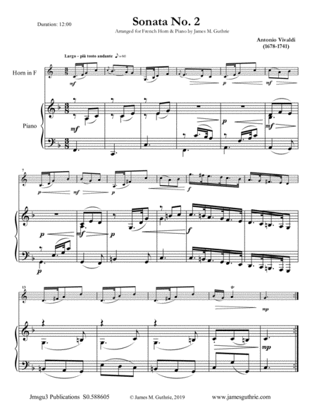 Vivaldi Sonata No 2 For French Horn Piano Sheet Music