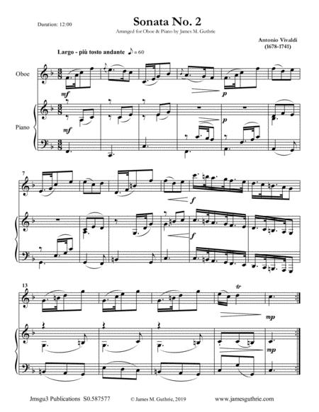 Free Sheet Music Vivaldi Sonata No 2 For Oboe Piano