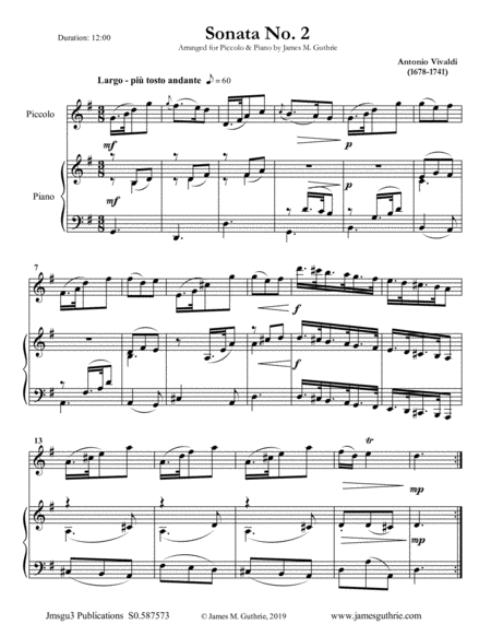 Vivaldi Sonata No 2 For Piccolo Piano Sheet Music