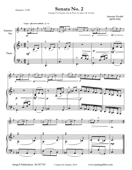 Free Sheet Music Vivaldi Sonata No 2 For Soprano Sax Piano