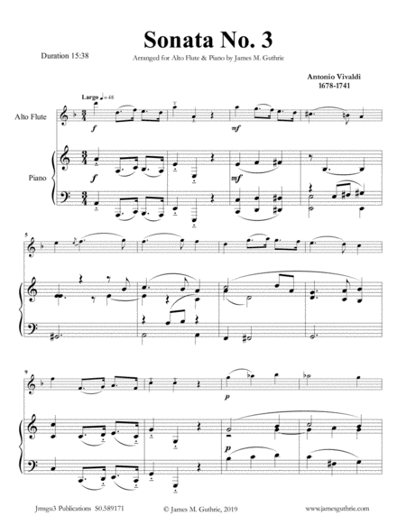 Vivaldi Sonata No 3 For Alto Flute Piano Sheet Music