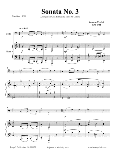 Vivaldi Sonata No 3 For Cello Piano Sheet Music