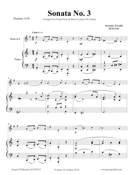 Free Sheet Music Vivaldi Sonata No 3 For French Horn Piano