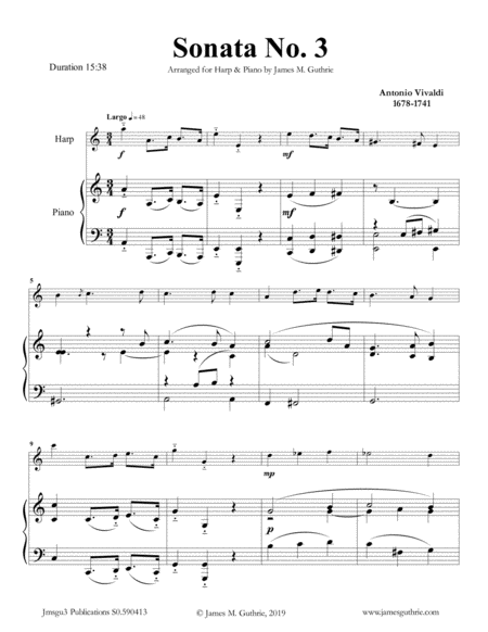 Free Sheet Music Vivaldi Sonata No 3 For Harp Piano