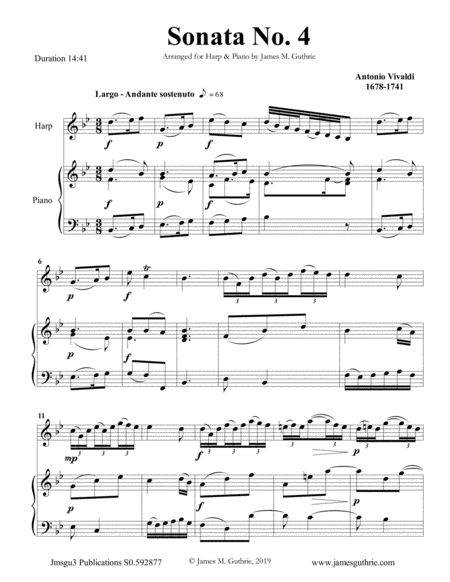 Vivaldi Sonata No 4 For Harp Piano Sheet Music