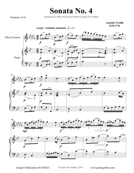 Vivaldi Sonata No 4 For Oboe D Amore Piano Sheet Music