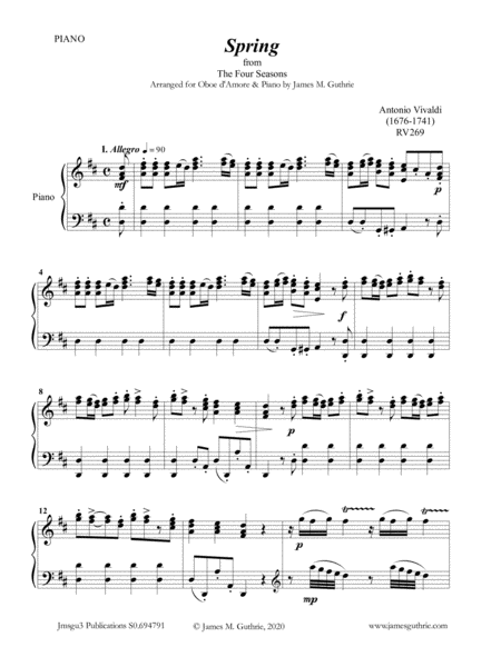 Free Sheet Music Vivaldi Spring From The Four Seasons For Oboe D Amore Piano