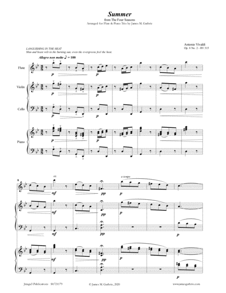 Free Sheet Music Vivaldi Summer From The Four Seasons For Flute Piano Trio