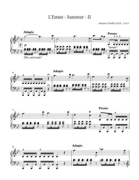 Free Sheet Music Vivaldi The Four Seasons Summer Ii Adagio Piano Solo