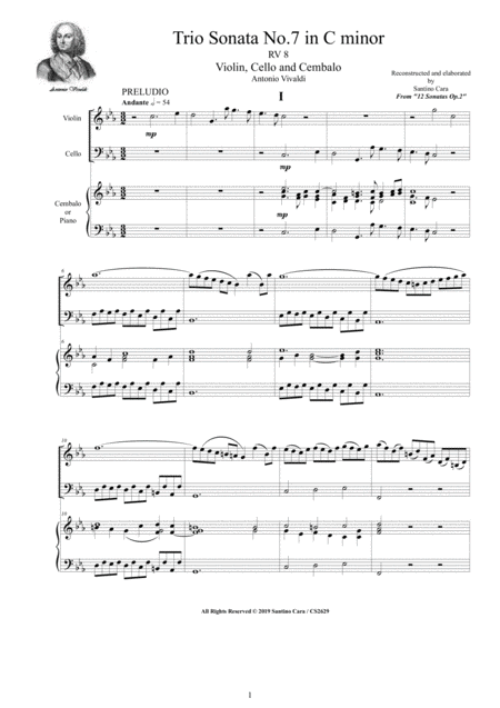 Free Sheet Music Vivaldi Trio Sonata No 7 In C Major Rv 8 Op 2 For Violin Cello And Cembalo Or Piano