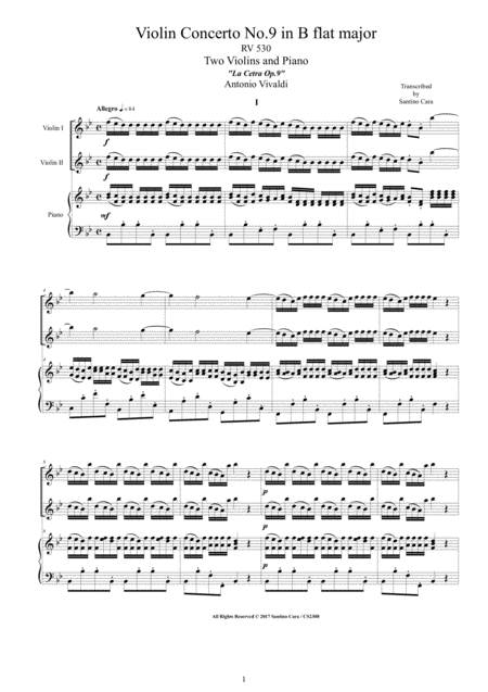 Free Sheet Music Vivaldi Violin Concerto No 9 In B Flat Rv 530 Op 9 For Two Violins And Piano