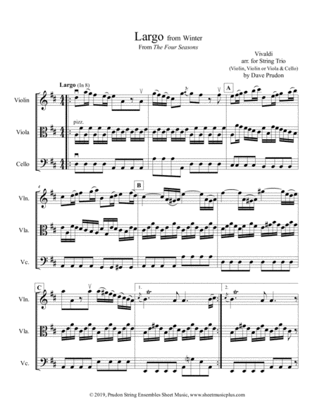 Vivaldi Winter Largo From The 4 Seasons For String Trio Sheet Music