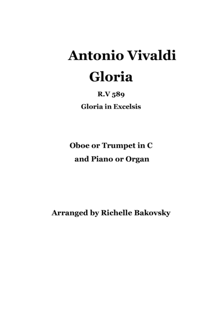 Vivaldis Gloria In Excelsis Rv 589 For Oboe Or Trumpet In C And Piano Or Organ Sheet Music