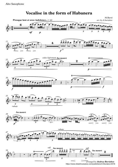 Vocalise In The Form Of Habanera Alto Sax Sheet Music