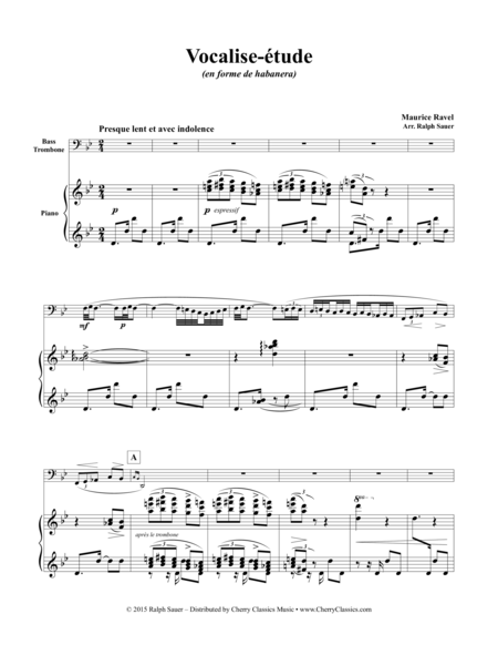 Vocalise Tude For Bass Trombone Piano Sheet Music