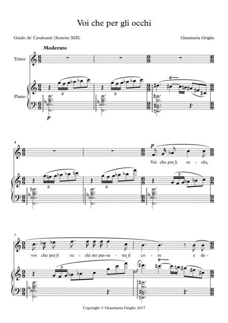 Voi Che Per Gli Occhi For Tenor And Piano Sheet Music