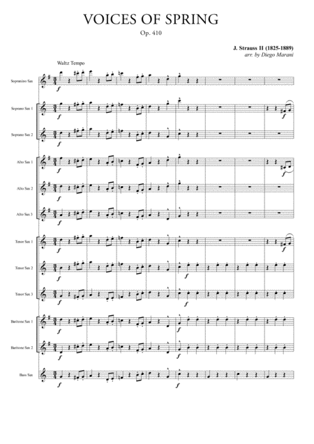 Free Sheet Music Voices Of Spring For Saxophone Ensemble