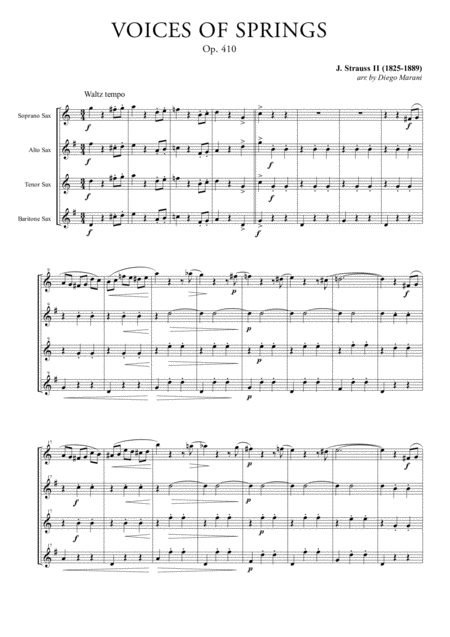 Free Sheet Music Voices Of Spring For Saxophone Quartet