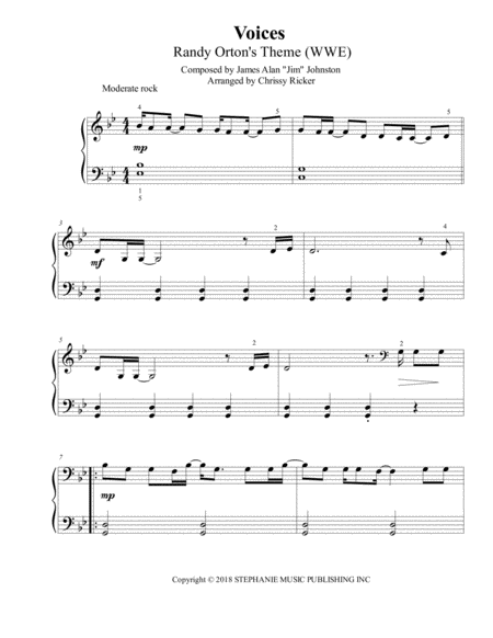 Free Sheet Music Voices Randy Ortons Theme Easy Piano