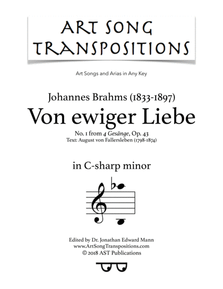 Free Sheet Music Von Ewiger Liebe Op 43 No 1 C Sharp Minor