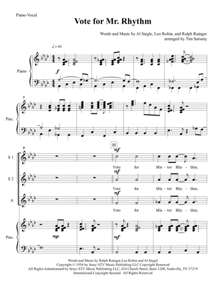 Free Sheet Music Vote For Mister Rhythm