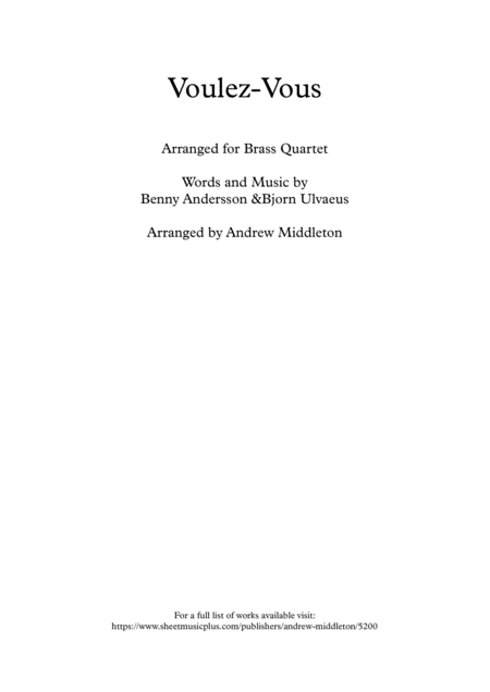 Voulez Vous For Brass Quartet Sheet Music