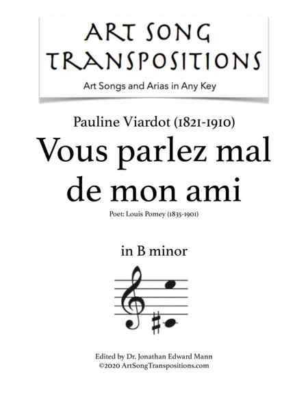 Vous Parlez Mal De Mon Ami Transposed To B Minor Sheet Music