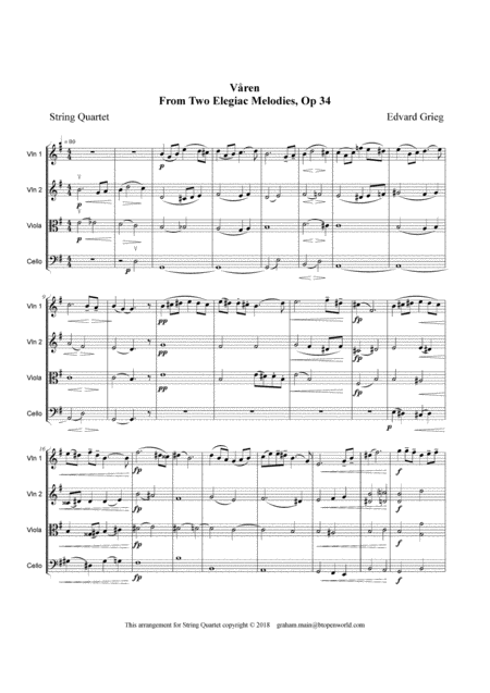 Vren Last Spring By Edvard Grieg Sheet Music