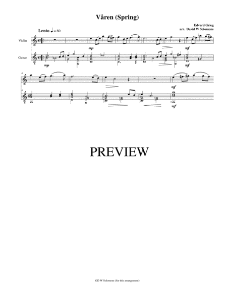 Free Sheet Music Vren Spring For Violin And Guitar