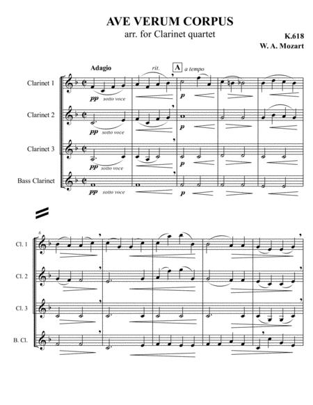 W A Mozart Ave Verum Corpus Arr For Clarinet Quartet Sheet Music