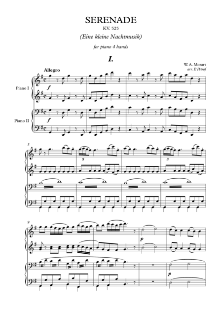 Free Sheet Music W A Mozart Serenade Kv 525 Eine Kleine Nachtmusik For Piano 4 Hands I Mov