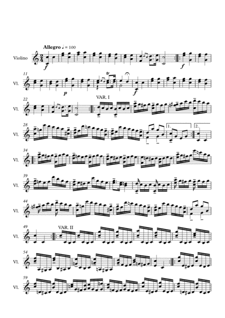 Free Sheet Music W A Mozart Variations K 265 Transcription For Violin Solo