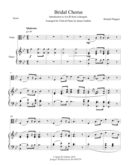 Free Sheet Music Wagner Bridal Chorus For Viola Piano