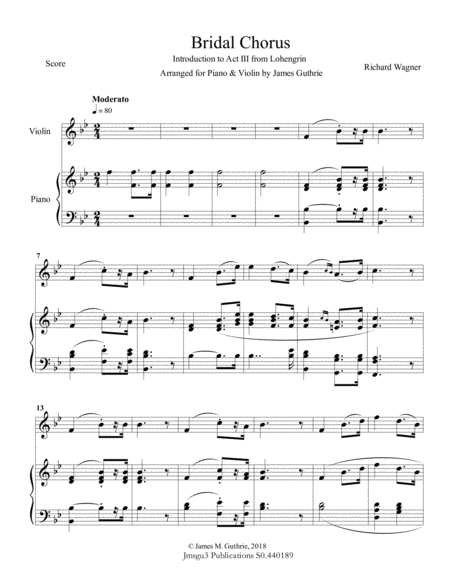 Free Sheet Music Wagner Bridal Chorus For Violin Piano