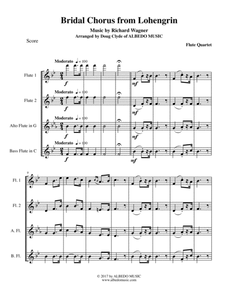 Wagner Bridal Chorus From Lohengrin For Flute Quartet Sheet Music