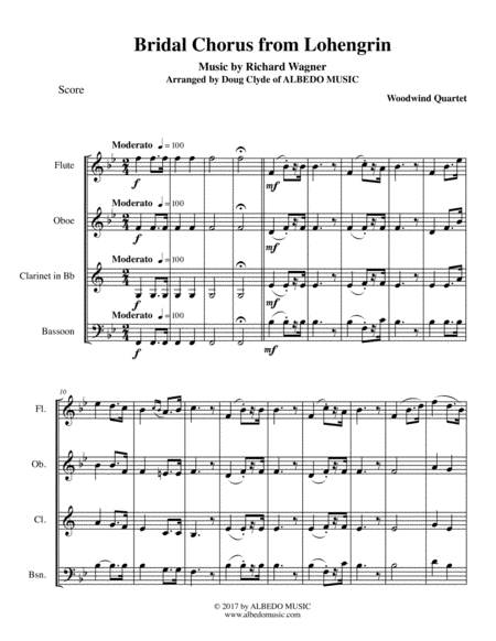 Wagner Bridal Chorus From Lohengrin For Woodwind Quartet Sheet Music