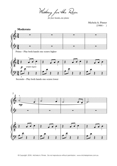 Free Sheet Music Waiting For The Rain Duet For 4 Hands 1 Piano