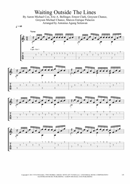 Waiting Outside The Lines Fingerstyle Guitar Solo Sheet Music