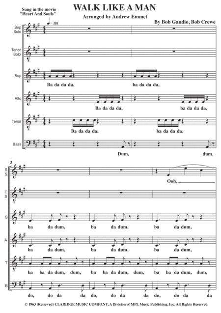 Walk Like A Man A Cappella Satb Sheet Music