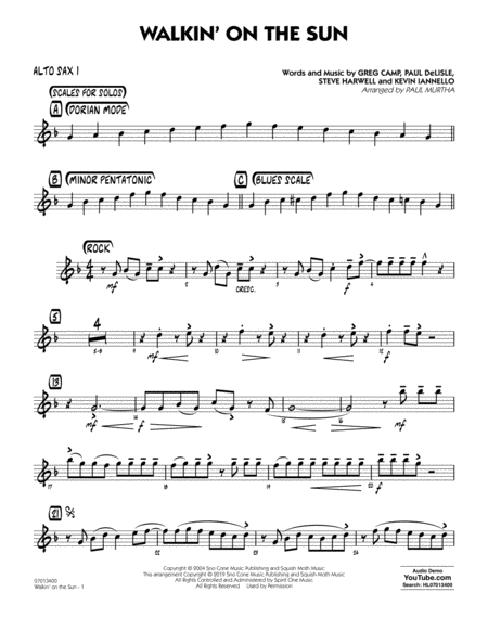 Walkin On The Sun Arr Paul Murtha Alto Sax 1 Sheet Music