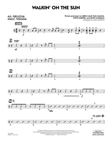 Walkin On The Sun Arr Paul Murtha Aux Percussion Sheet Music