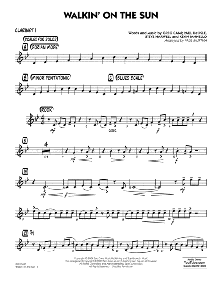 Walkin On The Sun Arr Paul Murtha Bb Clarinet 1 Sheet Music