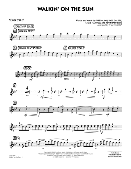 Free Sheet Music Walkin On The Sun Arr Paul Murtha Tenor Sax 2